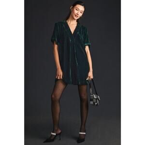 Anthropologie Green Sunday in Brooklyn V-Neck Velvet Mini Dress Size XL